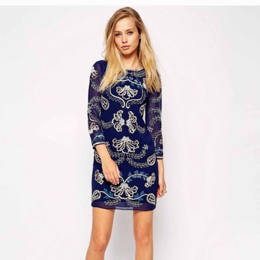 needle and thread blue gilded filigree dress